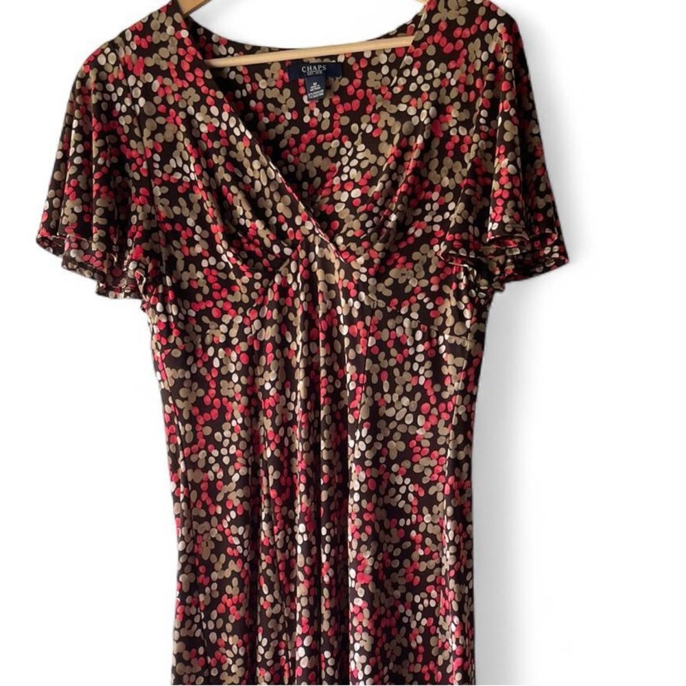 Adorable Vintage Chaps Pink and Brown Patterned Midi Dress